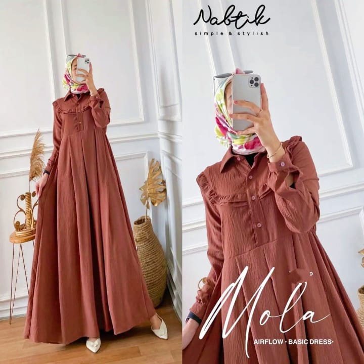 Gamis Muslimah Terbaru Mola Dress Bahan Crinkle Air Flow Premium