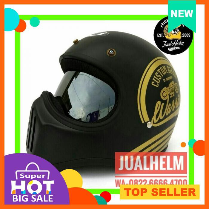 HELM CAKIL HBC CUSTOM BIKES DENGAN INNER VISOR CHROME