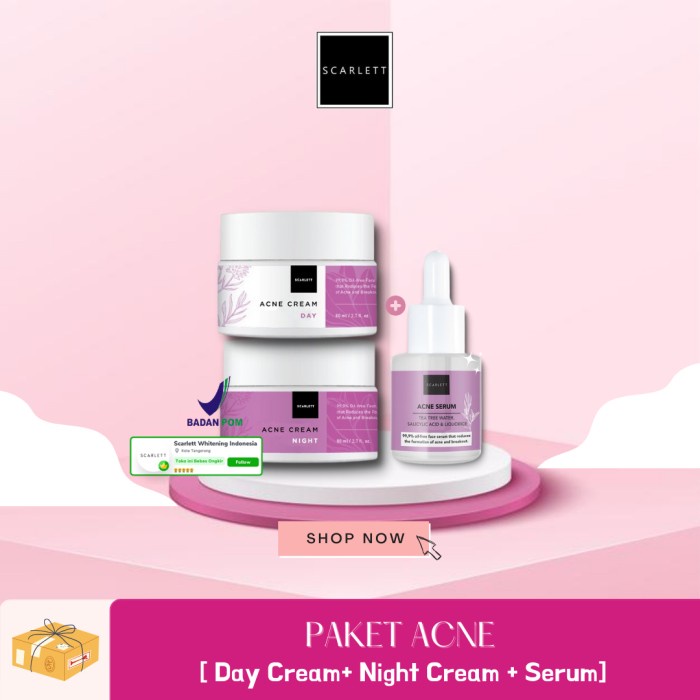 (PAKET ISI 3) SCARLETT WHITENING ACNE SERUM & ACNE CREAM SERIES