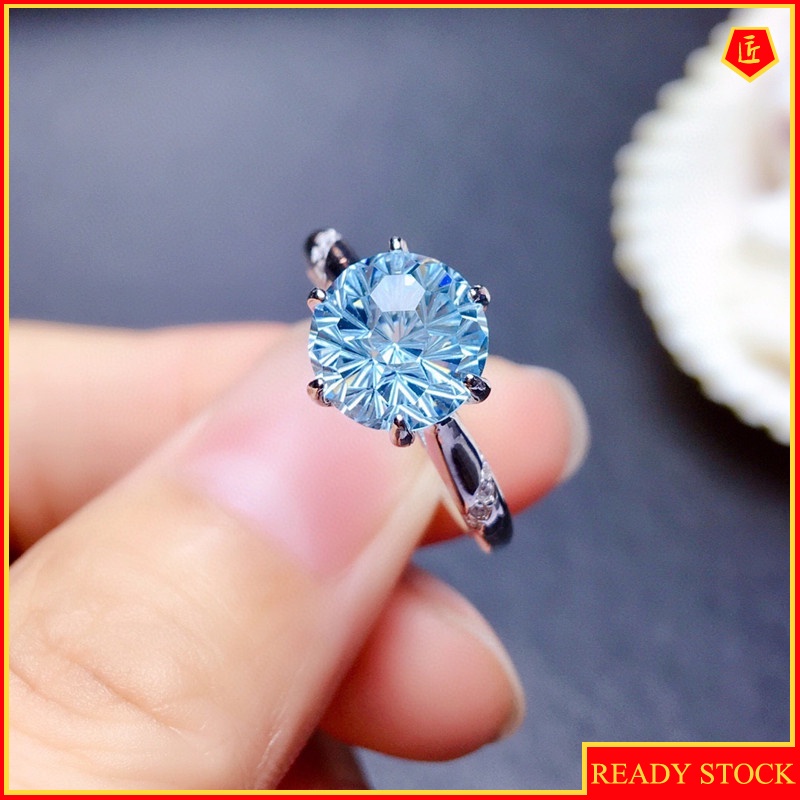 [Ready Stock]Simple Exquisite 2 Karat Blue Topaz Ring