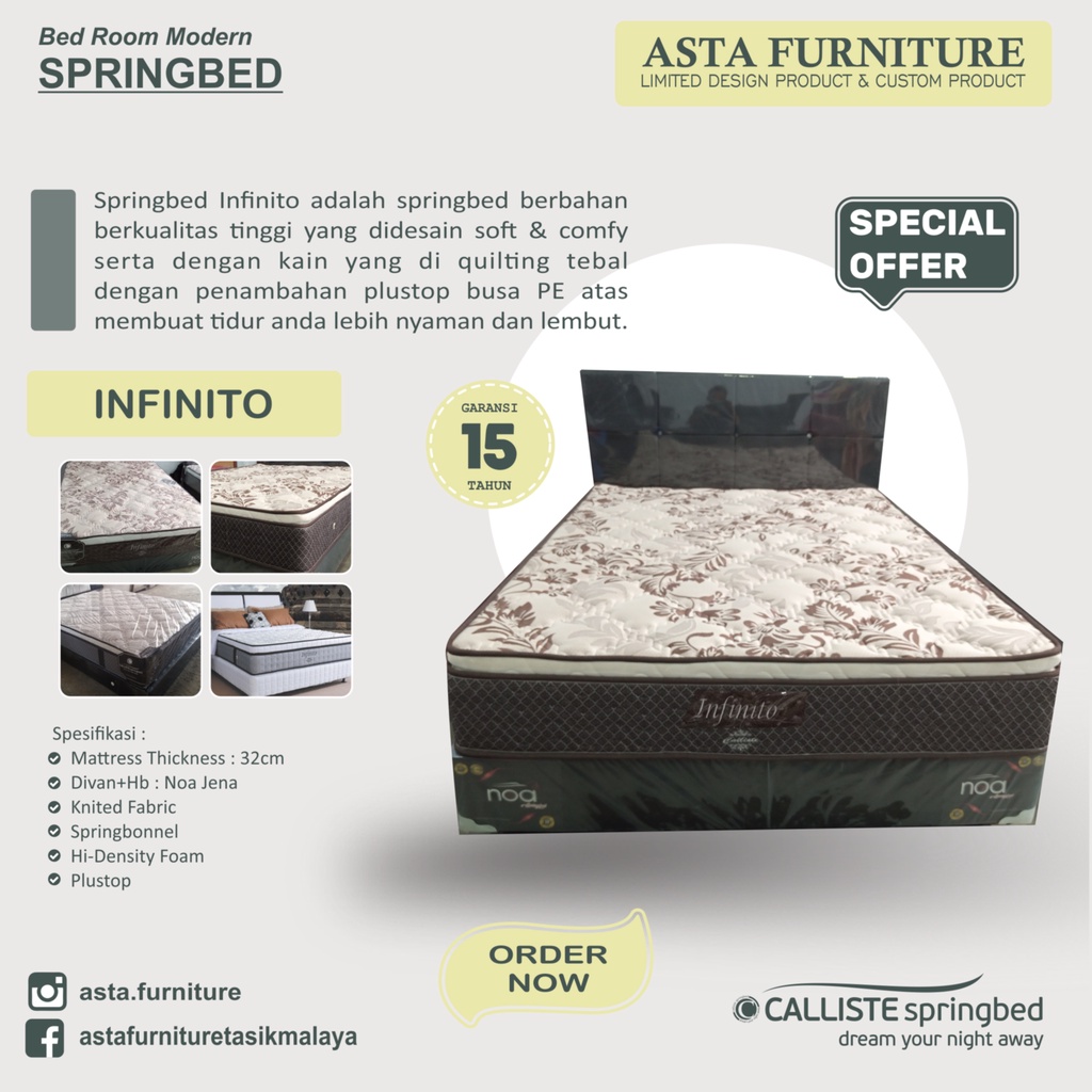 SPRINGBED CALLISTE INFINITO | SPRINGBED FULLSET ATAU MATRAS SAJA UKURAN 120X200 140X200 160X200 180X