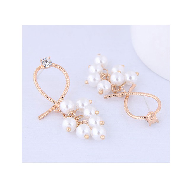 LRC Anting Tusuk Fashion Golden Pearl And Diamond Cross Alloy Stud Earrings A61810