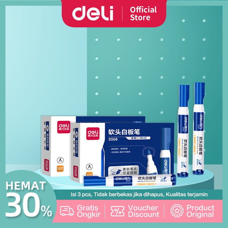 

Deli Whiteboard Marker / Spidol Papan Tulis isi 3 buah S508/ Dapat di hapus 1-3 mm Bisa di semua permukaan