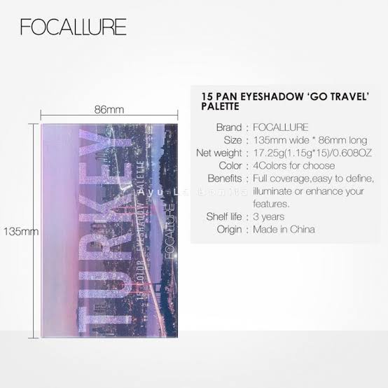 (READY &amp; ORI) Focallure Eyeshadow Pallete GO TRAVEL 15 Colors WARNA PARIS TURKEY PRAGUE PERTH FA100 FA 100 TOKYO