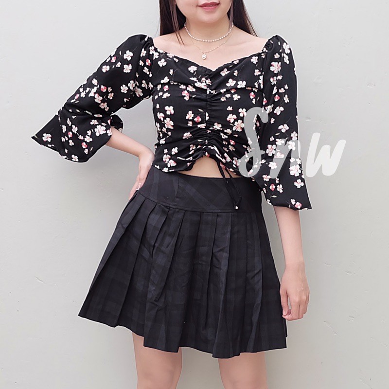 charlotte flower // snw // blouse wanita-BLACK