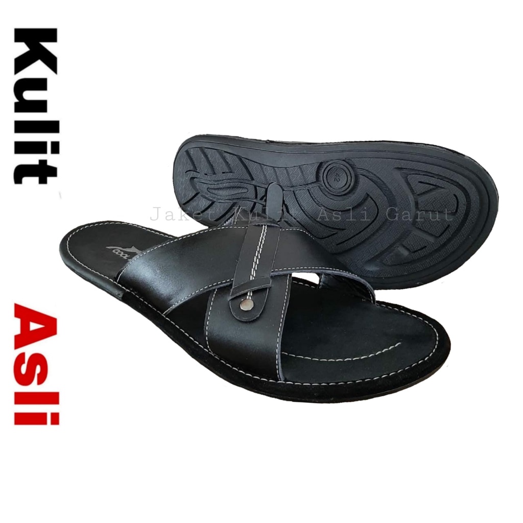 Sandal Slop Kulit Sandal Kulit Pria Asli Garut Casual Keren Kekinian