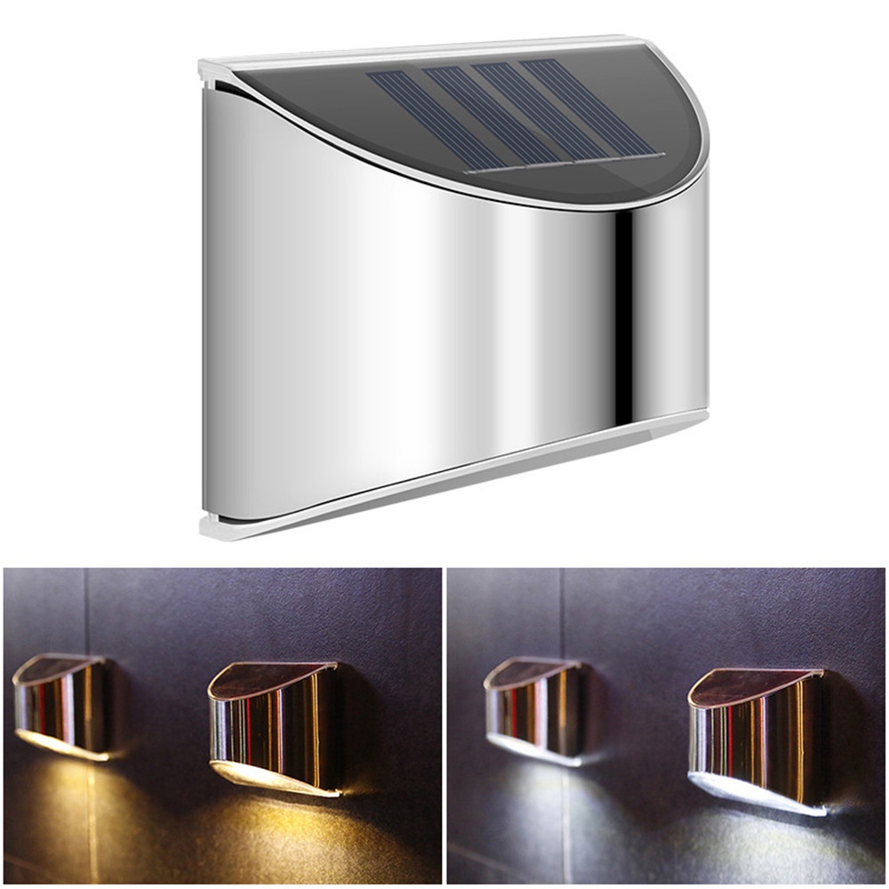 2PC Outdoor Solar Light Stair Step Light Stainless Steel Simple Pane Wall Light Waterproof Wall Light OWT