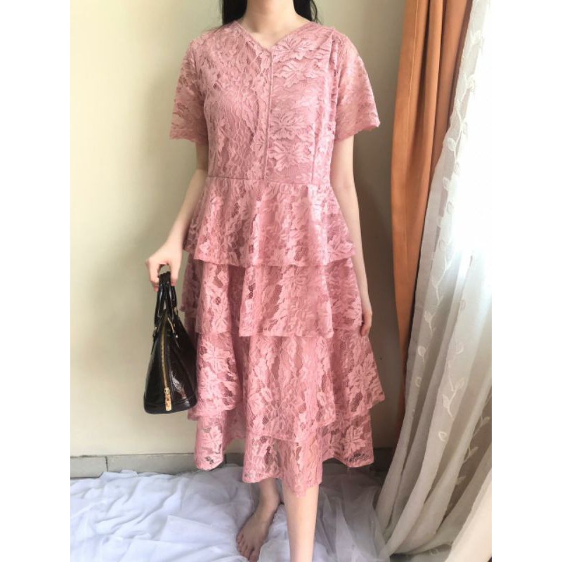 Ken-109 Dress pesta tingkat brokat semi long dress Dress kondangan