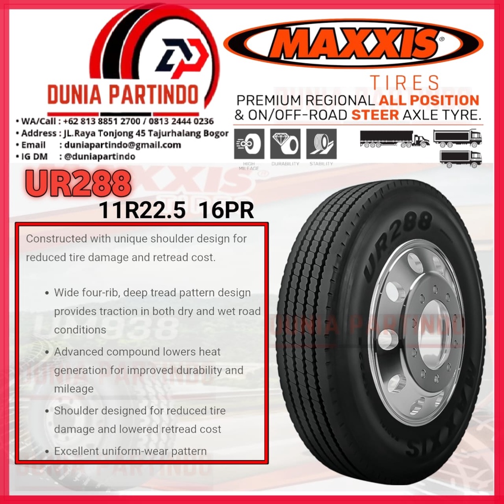 MAXXIS UR288 Uk11R22.5 16PR, ban Truk bus  Chat Diskon Untuk Harga&Stok