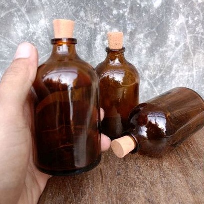 Botol vial 100ml amber tutup karet / segel almunium / Kayu / Plastik VAS BUNGGA / DEKROASI MEJA