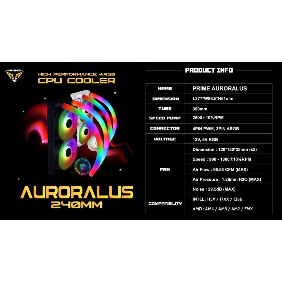 PRIME AURORALUS 240mm WHITE - ARGB Liquid Cooler with ARGB Luminous