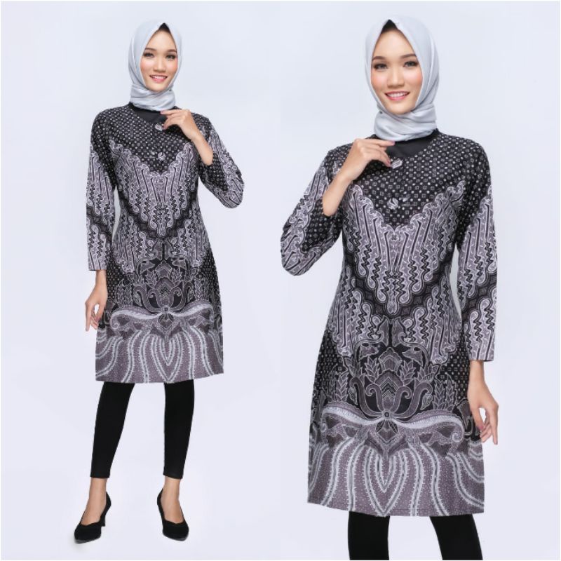 Dress Batik Wanita Jumbo 4L 5L Lengan Panjang Modern Tunik Big Size XXXL Baju Kantor Wanita ZR-Pr