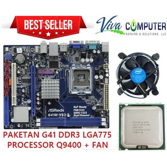 PAKETAN Q9400 LGA775 DDR3/Paket motherboard mobo G41 DDR3 + PROCESSOR QUAD CORE 2.66Ghz + fan