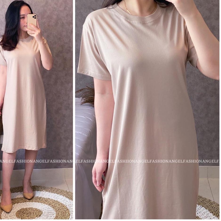 Dress Wanita Polos Midi Model Dress Wanita Korea Lengan Pendek Ukuran Selutut
