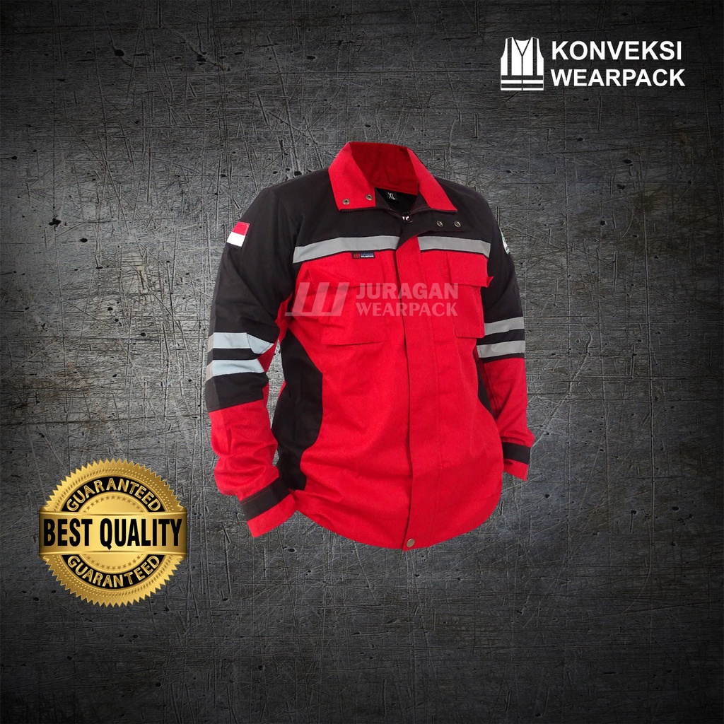 Wearpack Safety Terbaik Model Semijaket Warna Merah Kombinasi Hitam