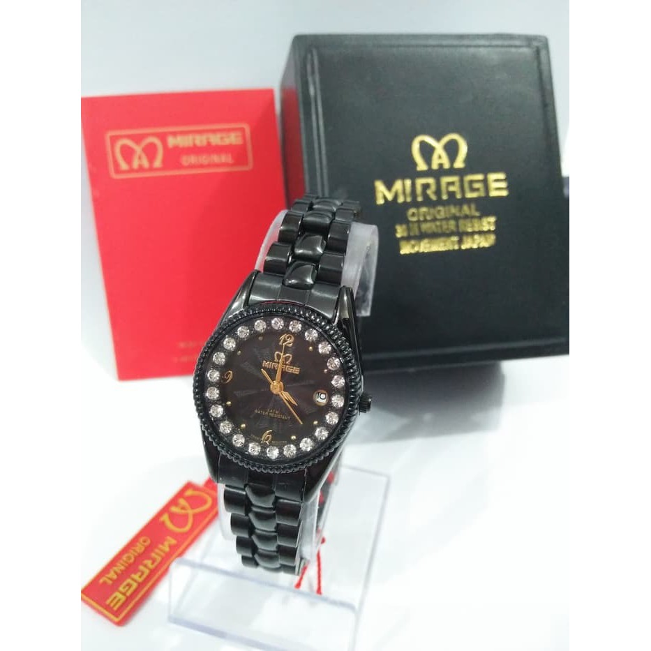 ORIGINAL JAM TANGAN MIRAGE 1580 WANITA FULL BLACK ORIGINAL