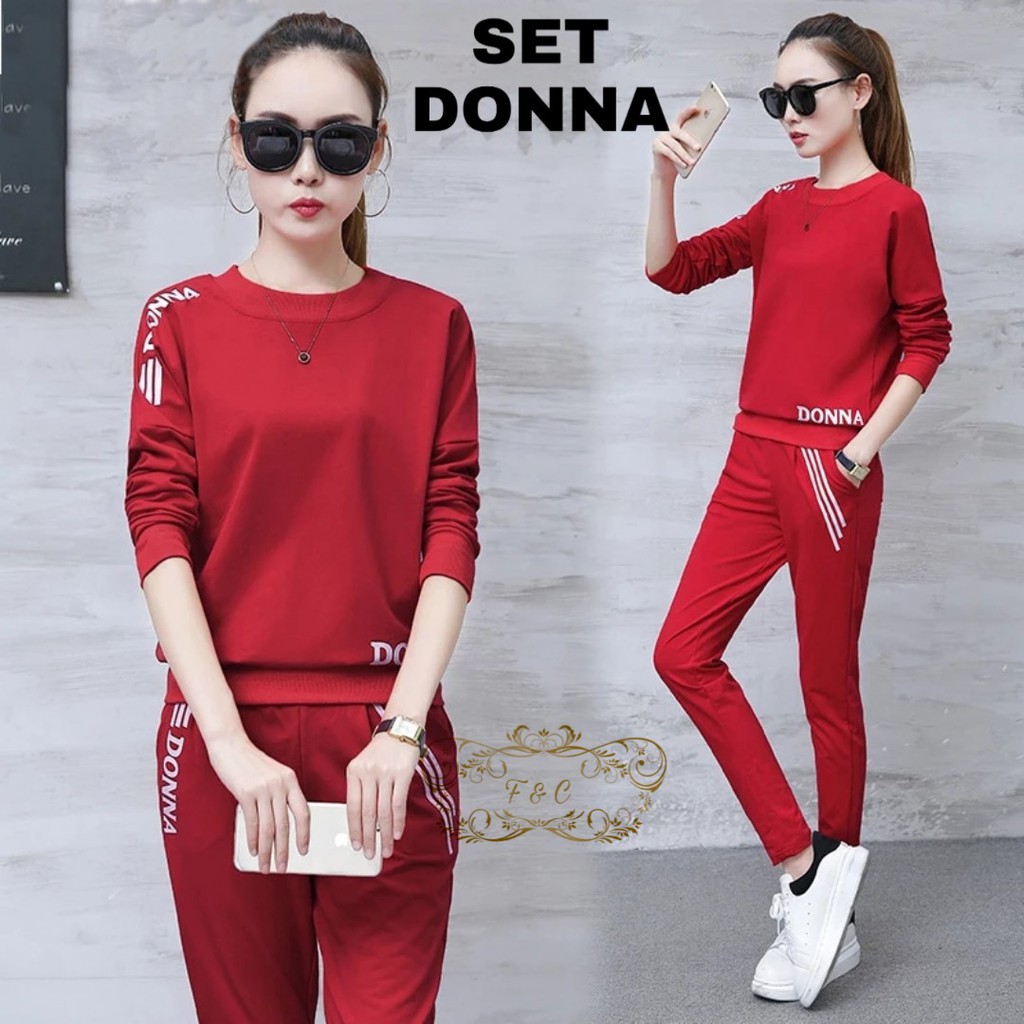 Set Training Donna - set olah raga wanita - set training wanita jumbo - set celana casual murah