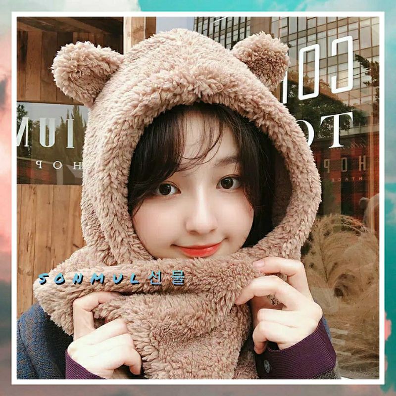 IMPORT WINTER WOOL HAT SCARF FOR WOMAN KIDS THICK JENNIE TOPI SYAL TEBAL BULU WOL BULU DOMBA MUSIM DINGIN