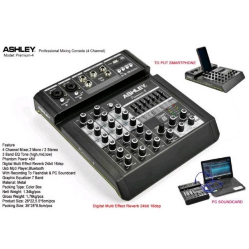 MIXER ASHLEY PREMIUM 4 MIKSER 4 CHANNEL MIXER4 ASLEY BLUETOOTH ASLI ORIGINAL