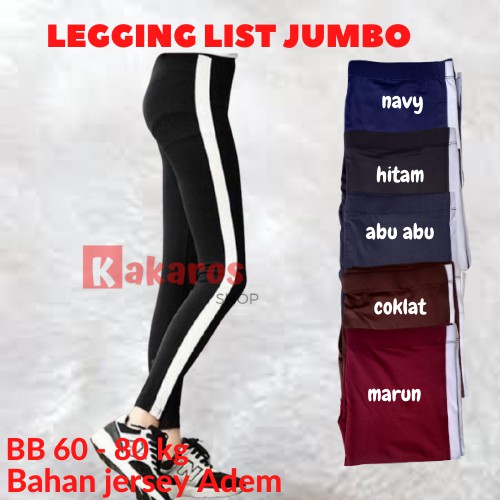 Celana Wanita Legging List Leging Lis Garis Korea Spandek Jumbo XL