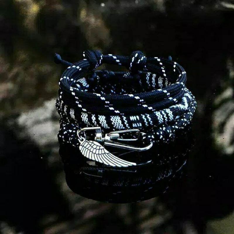 Gelang Pria Wanita Keren Paket Tali Prusik Paracord Motif Hitam Putih / Gelang Couple / Gelang Keren