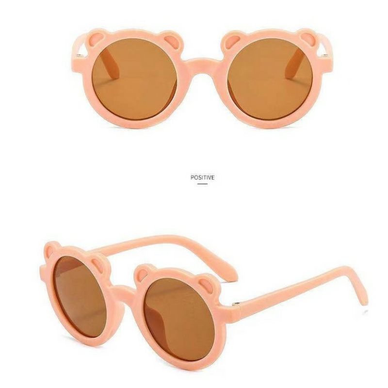 KACAMATA ANAK BULAT ANTI UV KEKINIAN / SUNGLASSES BABY ANTI UV / LUCU / RETRO-Pink telinga
