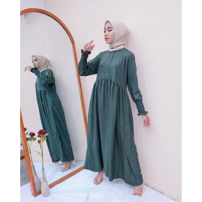 gamis wolfis tangan karet kerut free masker