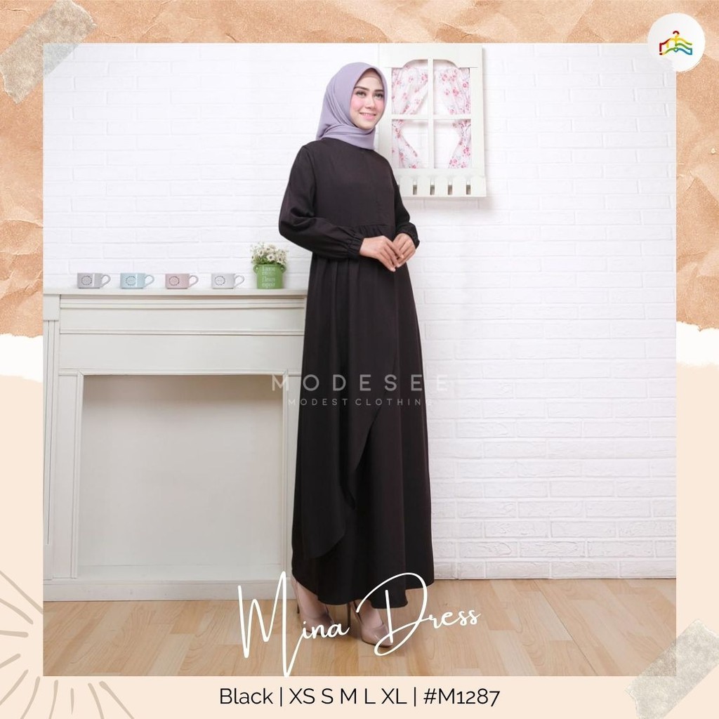 Modesee Gamis Putih Hitam Polos Basic Layer Busui Wanita Muslim Mina Dress, Gamis S M L XL XXL, Gamis Jumbo 2XL 3XL 4XL 5XL-5