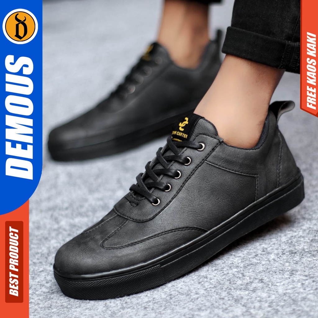 Sepatu Sneakers Casual Pria Kulit Pu Kerja Hitam Coklat Demous Autentic