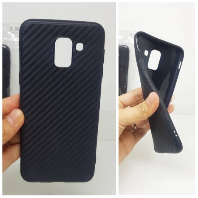 Soft Case Samsung J6 5.6&quot; TPU Slim Black Samsung J6 2018 Fiber Carbon Casing Samsung Galaxy J6 J600