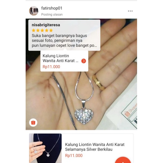 Kalung Liontin Wanita Anti Karat Selamanya Silver Berkilau