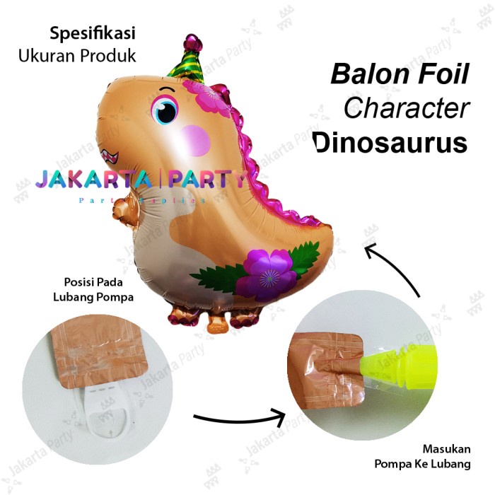 Balon Karakter Dino Topi Coklat / Balon Dino Lucu / Balon Dino Kartun