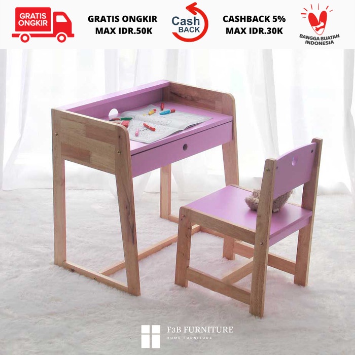 Kursi Kayu - Meja Belajar Anak Kayu Set Kursi Minimalis Charleston - Pink