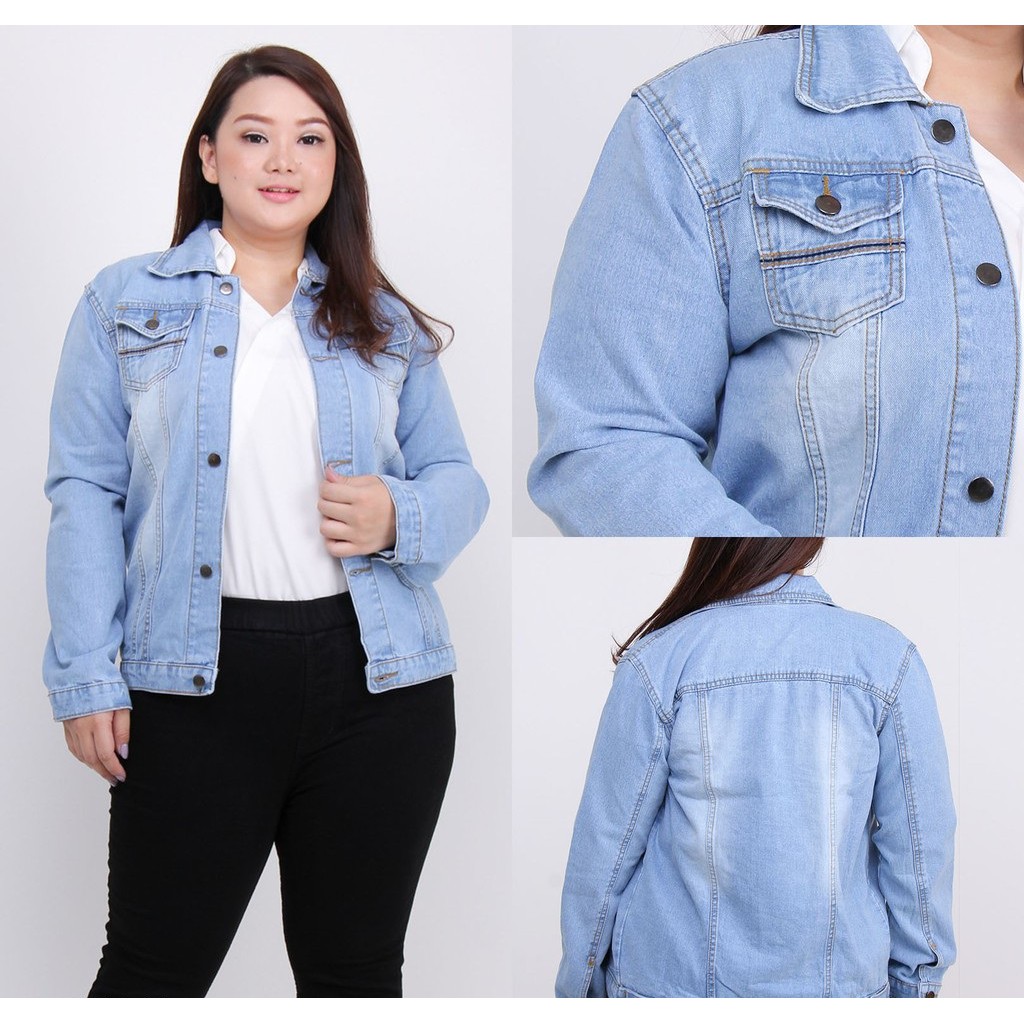 Jaket Jeans Denim Premium Wanita All Size - Jumbo Oversize - Sandwash Black