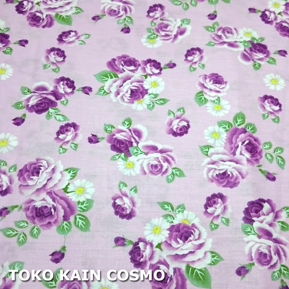 Kain Katun Jepang Twill Japan Design - Bunga Rose/Mawar (Purple/Ungu)