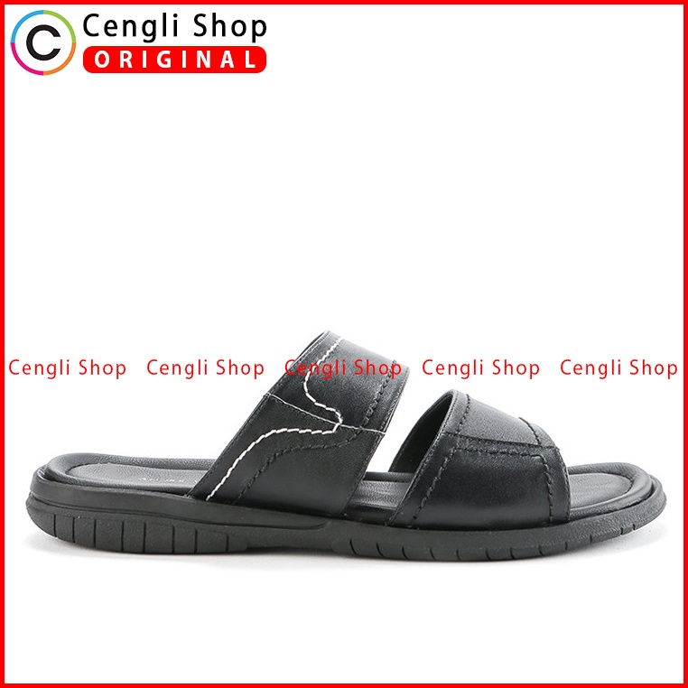 SANDAL SLIDE KULIT ANDRE VALENTINO PRIA ORIGINAL CASUAL HITAM AVM21