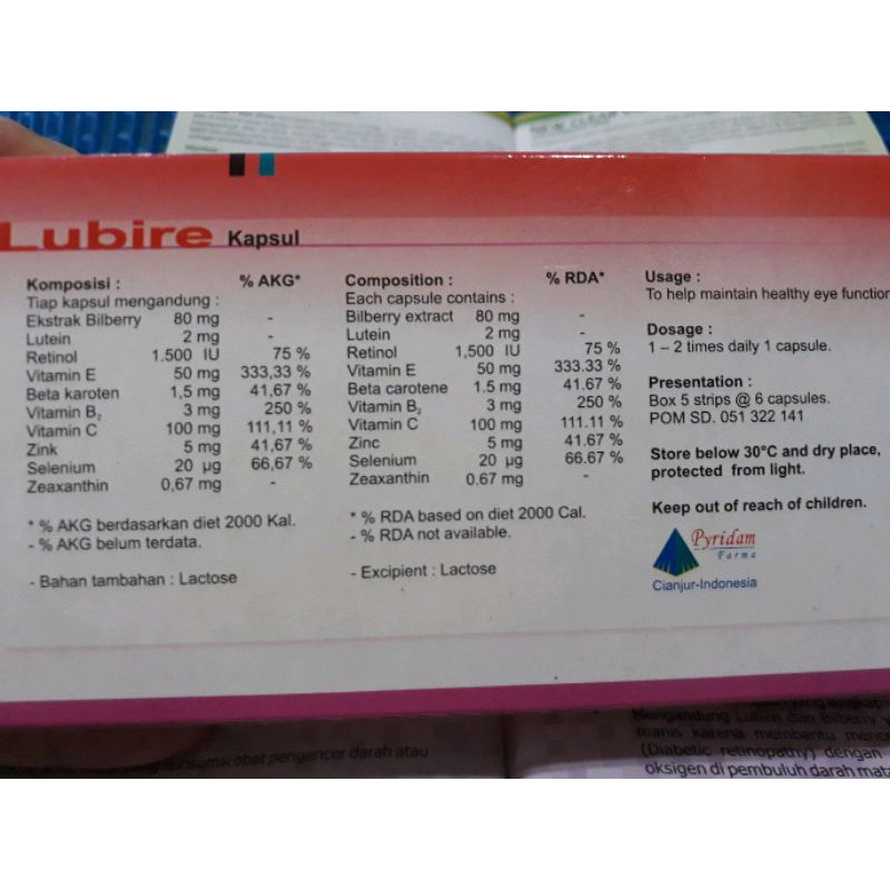 Lubire 1 box isi 30 kapsul Suplemen Mata