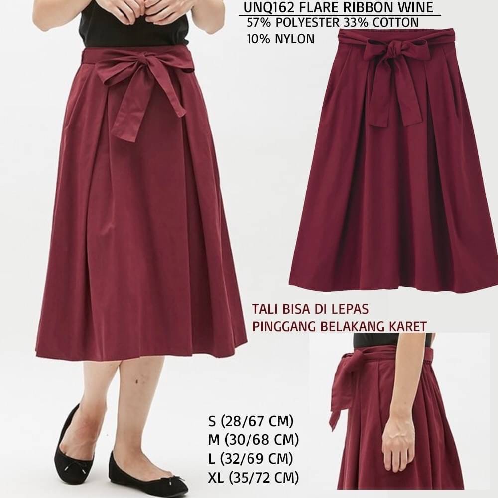 Rok Wanita Murah Uniqlo 162 Flare Ribbon Wine