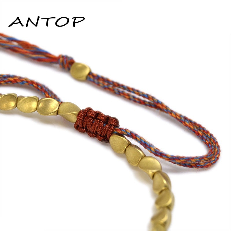 Hand-woven Copper Beads Lucky Bracelet Retro Adjustable Bracelet for Couples Women Men Jewelry ANTOP