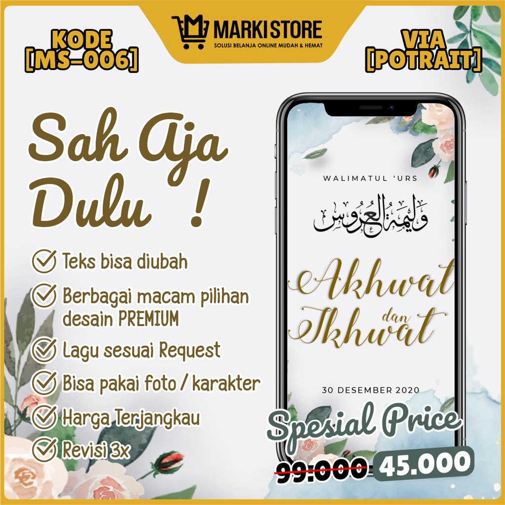 UNDANGAN DIGITAL PERNIKAHAN VIDEO MODERN ELEGAN ISLAMI JAWA MURAH WEDDING INVITATION KODE MS-006