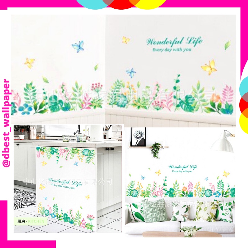 WALLSTICKER WALLSTIKER WALL STIKER DINDING TEMBOK Q 29 DAUN HIJAU BUNGA BORDER LIS DAUN BUNGA RAMBAT