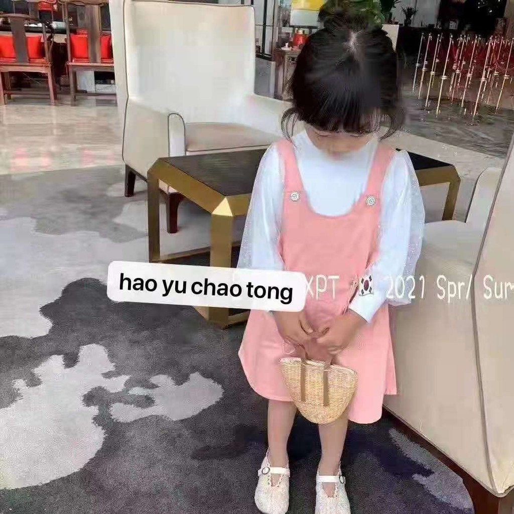 Dress Overall Anak Perempuan Kaos Panjang Renda Import Korea Style 2-6 Tahun Anak Cewek-1