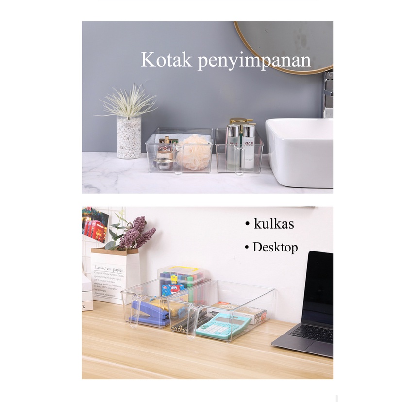 Storage Kulkas / Desktop Dengan Handle/ Kotak Penyimpanan / Organizer kulkas / Kotak Serbaguna/ TANPA TUTUP