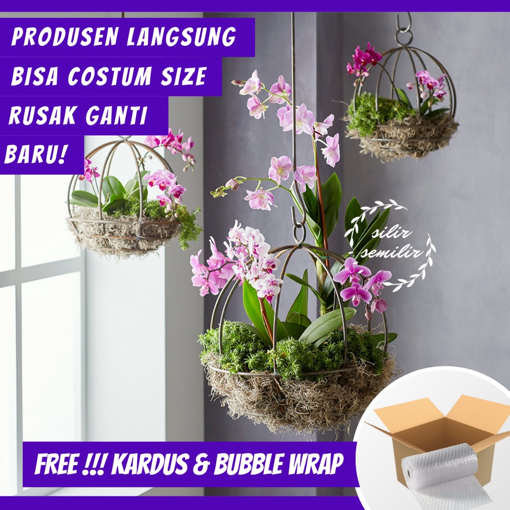 SMF005 Gantungan Standing Pot Sabut Bunga Anggrek Hias Plastik Bahan Besi Gantung Minimalis