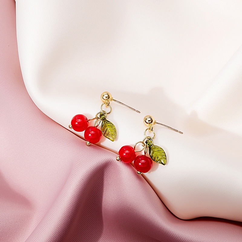 Anting Desain Kartun Cherry Bahan Akrilik Aksen Berlian Gaya Retro
