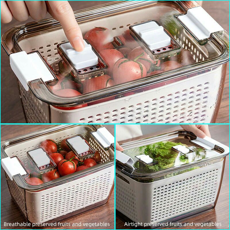 Shimoyama Kotak Organizer Makanan Kulkas Drainer Kitchen Storage Food Box - RFS49 - Gray