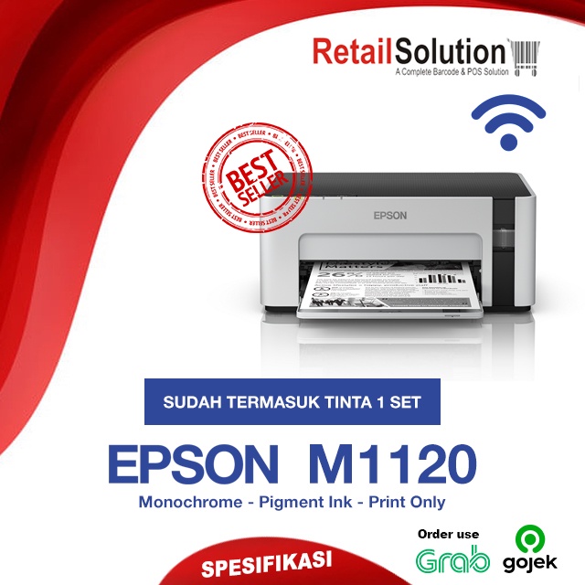 EPSON M1120 Monochrome WiFi Eco Ink Tank - Printer Infus Hitam Putih