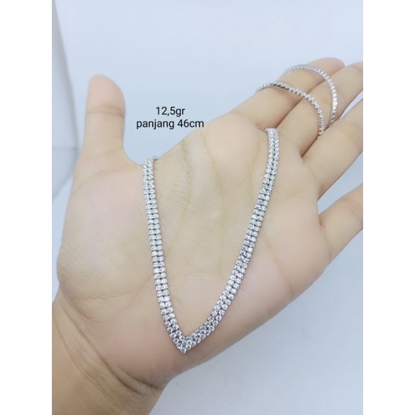 KALUNG PERAK ASLI LAPIS EMAS 925/KALUNG LISTRING DOBLE MATA PUTIH/KALUNG ASLI SILVER/KALUNG FASHION WANITA