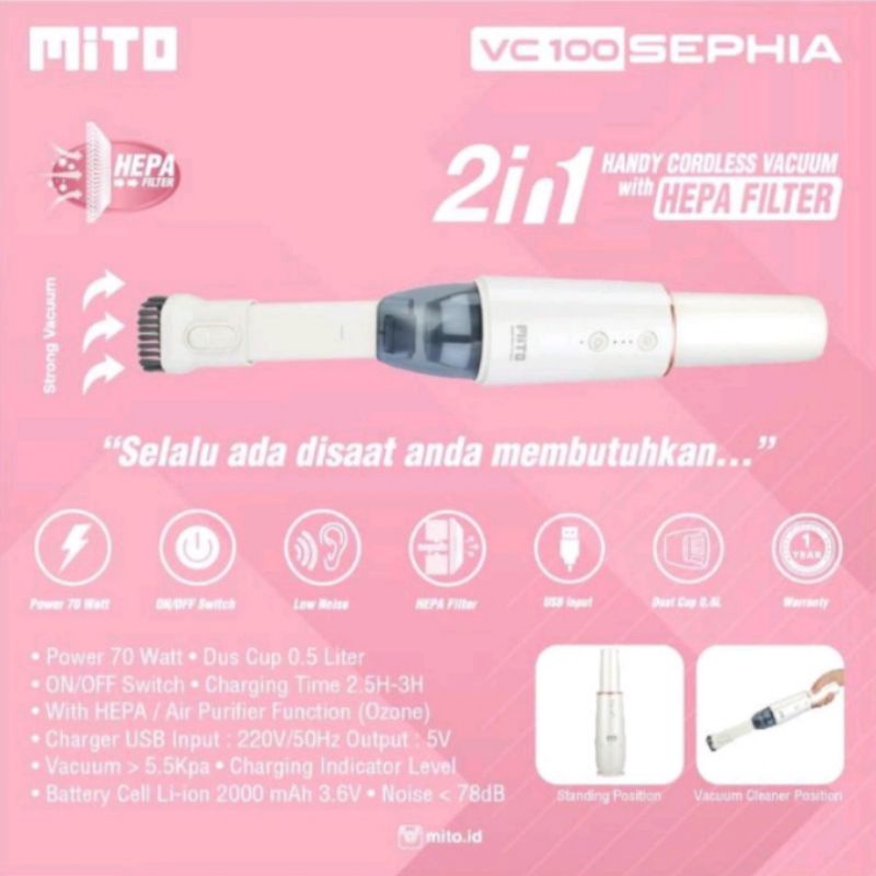 MITO VACUUM CLEANER WIRELESS MITO SEPHIA VC 100 DENGAN HEPA FILTER PENYEDOT DEBU &amp; KOTORAN