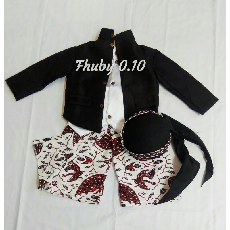 Beskap Sikepan Anak / Hewes Anak / Beskap+Celana Rok Batik Putih+Blangkon Samurai